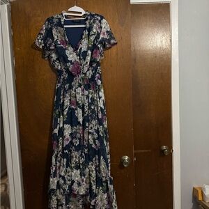 Lane Bryant Navy Floral Maxi Dress with Purple and Cream Blooms